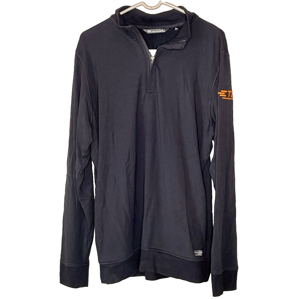 Travis Mathew Men's Size Large Black Newport 1/4 Zip Sweater TE Connectivity